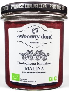 KONFITURA MALINA Z CUKREM TRZCINOWYM BIO 300 g - OWOCOWY DOM