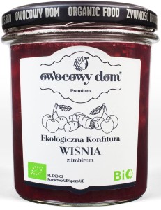KONFITURA WIŚNIA Z IMBIREM O OBNIŻONEJ ZAWARTOŚCI CUKRU BEZGLUTENOWA BIO 300 g - OWOCOWY DOM