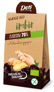 IMBIR W CZEKOLADZIE GORZKIEJ BEZGLUTENOWY BIO 50 g – DOTI