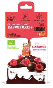 MALINY LIOFILIZOWANE W CZEKOLADZIE BEZGLUTENOWE BIO 50 g - SUPER FUDGIO