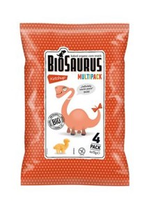 Chrupki kukurydziane Dinozaury o smaku ketchupowym BEZGL. BIO 4x15 g BIOSAURUS
