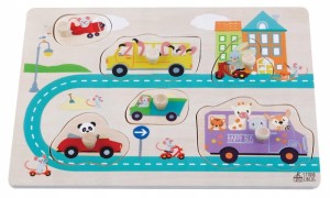 PUZZLE DREWNIANE ULICA HAPPY BUS DLA DZIECI OD 12MC ŻYCIA - SUN BABY