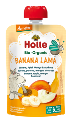 7640161877214 MUS TUBKA BANAN JABŁKO MANGO MORELA BC OD 6 M BIO DEMETER 100 g - HOLLE