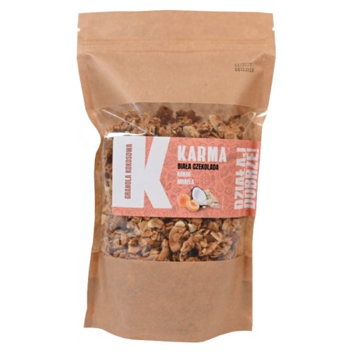 5904094826131 GRANOLA KOKOSOWA - biała czekolada, kokos, morela Karma, 400g