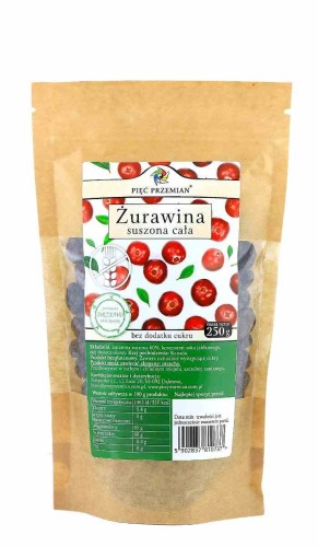5902837810737 Żurawina suszona z sokiem jabłko cała 250g Pięć Przemian