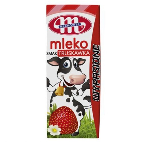 5900512300498 Mleko UHT Wypasione o smaku truskawkowym Mlekovita, 200ml