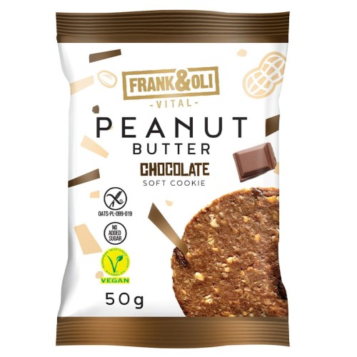 5900316552383 Wegańskie bezglutenowe ciastko z pastą orzechową i czekoladą Frank&Oli, 50g