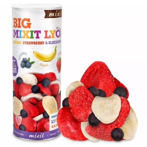 8595685214481 Liofilizowane "Duże chrupiące owoce - Banan, truskawka, jagoda" Mixit, 160g