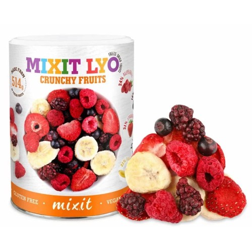 8594172181251 Liofilizowane "Chrupiące owoce - malina, truskawka, jeżyna, czarna porzeczka, banan" Mixit, 70g