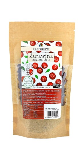 5902837810522 Żurawina suszona z sokiem jabłkowym cięta 250 g - Pięć Przemian