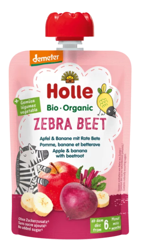 7640161876989 MUS W TUBCE BURACZANA ZEBRA (JABŁKO - BANAN - BURAK) BEZ DODATKU CUKRÓW OD 6 MIESIĄCA DEMETER BIO 100 g - HOLLE