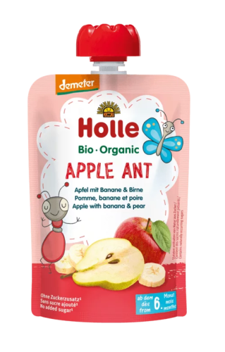 7640161877238 MUS W TUBCE JABŁKOWA MRÓWKA (JABŁKO - BANAN - GRUSZKA) BEZ DODATKU CUKRÓW OD 6 MIESIĄCA DEMETER BIO 100 g - HOLLE