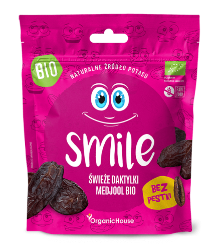 5906660157007 SMILE DAKTYLE MEDJOOL ŚWIEŻE BEZ PESTEK BEZGLUTENOWE BIO 100 g - ORGANIC HOUSE (ZDROWE DAKTYLE)