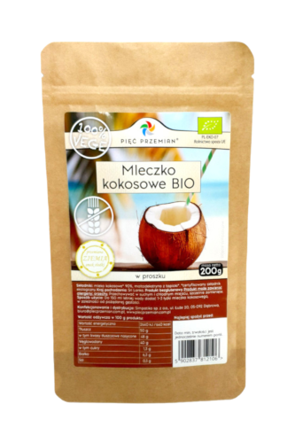 5902837812106 Mleczko kokosowe BIO w proszku bezglutenowe 200 g - Pięć Przemian