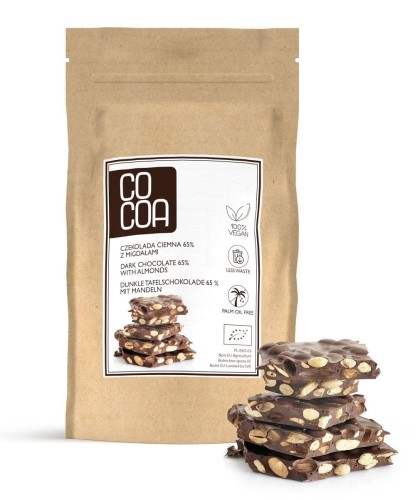 5902565214630 KAWAŁKI CZEKOLADY CIEMNEJ 65 % Z MIGDAŁAMI BIO 200 g - COCOA