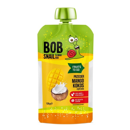 4820219343660 PRZECIER MANGO - KOKOS - CYTRYNA BEZ DODATKU CUKRU 120 g - BOB SNAIL
