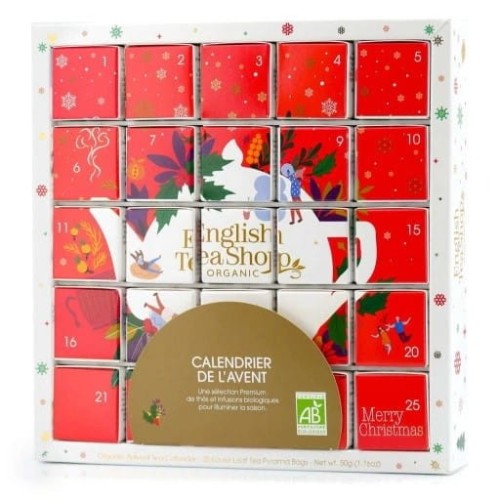 680275060789 Zestaw herbatek świątecznych Kalendarz Adwentowy PUZZLE czerwony  BIO 50g ENGLISH TEA SHOP
