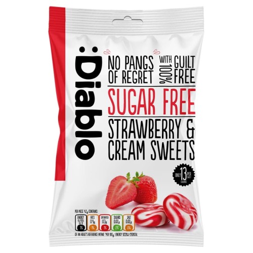 5060309490136 Cukierki śmietankowe o smaku truskawki bez cukru Diablo, 75g