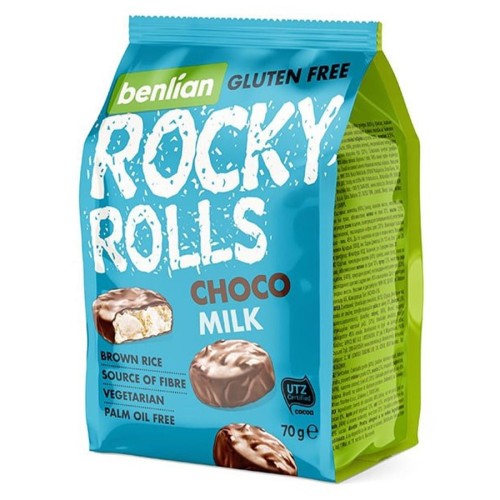 8606018700592 Wafle ryżowe w polewach Rocky rolls choco - milk Benlian, 70g