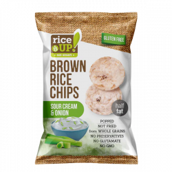 Chipsy z brązowego ryżu o smaku KWAŚNEJ ŚMIETANKI Z CEBULKĄ bezglutenowe 60g RICE UP
