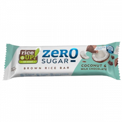 Batonik z brązowego ryżu BEZ CUKRU o smaku KOKOSOWYM w MLECZNEJ CZEKOLADZIE bezglutenowy 18g RICE UP