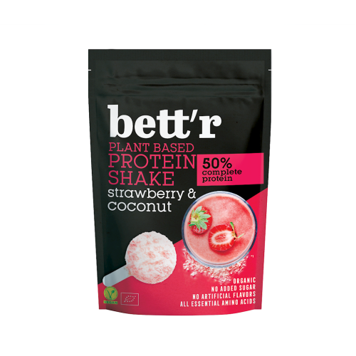 3800233781809 SHAKE PROTEINOWY TRUSKAWKA I KOKOS BEZ DODATKU CUKRU BIO 450 g - BETT'R