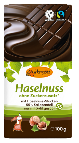 9120048830085 CZEKOLADA DESEROWA Z ORZECHAMI LASKOWYMI BEZ DODATKU CUKRU FAIR TRADE 100 g - BIRKENGOLD