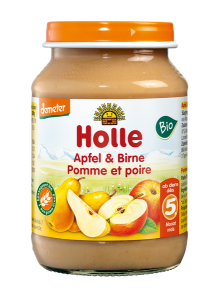 JABŁKO - GRUSZKA BEZ DODATKU CUKRÓW BEZGLUTENOWE OD 5 MIESIĄCA DEMETER BIO 190 g (SŁOIK) - HOLLE