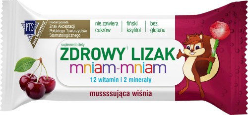 5906874986578 LIZAK KULKA O SMAKU MUSUJĄCEJ WIŚNI Z WITAMINAMI I MINERAŁAMI BEZGLUTENOWY 6 g - MNIAM MNIAM STARPHARMA