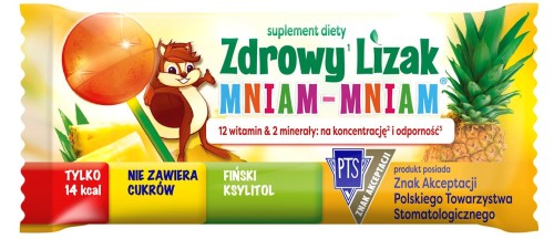 5906874986646 LIZAK KULKA O SMAKU ANANASOWYM Z WITAMINAMI I MINERAŁAMI BEZGLUTENOWY 6 g - MNIAM MNIAM STARPHARMA