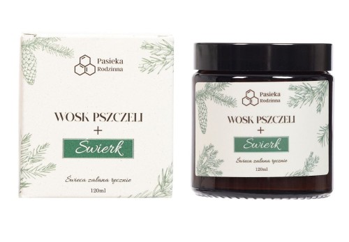 5905204692219 ŚWIECA ZAPACHOWA Z WOSKU PSZCZELEGO ŚWIERK 120 ml - PASIEKA RODZINNA