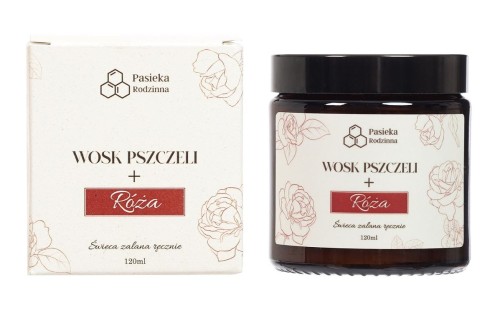 5905204692226 ŚWIECA ZAPACHOWA Z WOSKU PSZCZELEGO RÓŻA 120 ml - PASIEKA RODZINNA