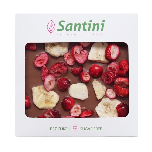 5908234462784 CZEKOLADA MLECZNA Z ŻURAWINĄ I BANANEM BEZ DODATKU CUKRU BEZGLUTENOWA 80 g - SANTINI