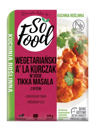 5901002009709 WEGETARIAŃSKI A'LA KURCZAK W SOSIE TIKKA MASALA Z RYŻEM 330 g - SO FOOD