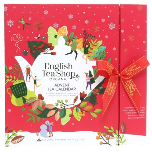 680275060772 Zestaw herbatek świątecznych kalendarz Adwentowy czerwony (25x2) BIO 50g ENGLISH TEA SHOP