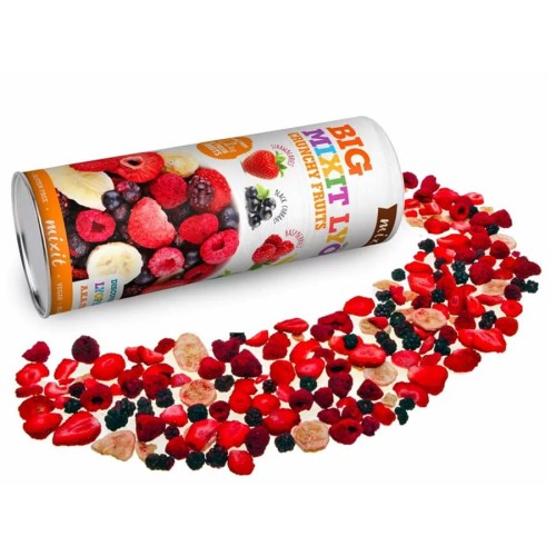 8594172181312 Liofilizowane "Duże chrupiące owoce - malina, truskawka, jeżyna, czarna porzeczka, banan" Mixit, 150g