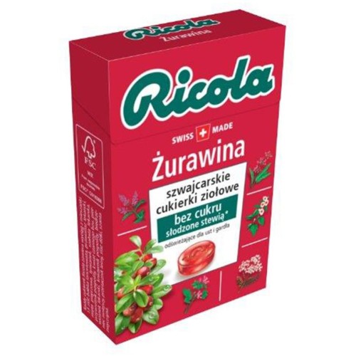7610700008096 Cukierki ziołowe żurawina RICOLA, 27,5g