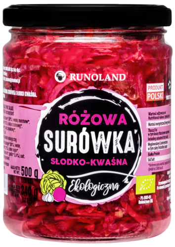 5901641002567 SURÓWKA Z KAPUSTY RÓŻOWA SŁODKO - KWAŚNA BIO 500 g (340 g) - RUNOLAND