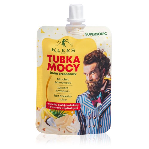 5905644489424 KREM ORZECHOWY TUBKA MOCY O SMAKU BIAŁEJ CZEKOLADY Z OWOCAMI TROPIKALNYMI 50 g - SUPERSONIC (AKADEMIA PANA KLEKSA)