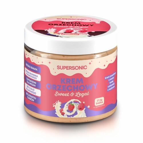 5905644489141 KREM ORZECHOWY O SMAKU BIAŁEJ CZEKOLADY Z MALINAMI 160 g - SUPERSONIC