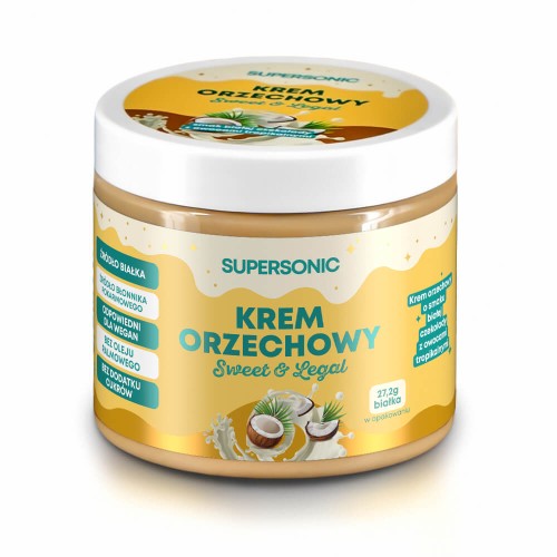 5905644489134 KREM ORZECHOWY O SMAKU BIAŁEJ CZEKOLADY Z OWOCAMI TROPIKALNYMI 160 g - SUPERSONIC