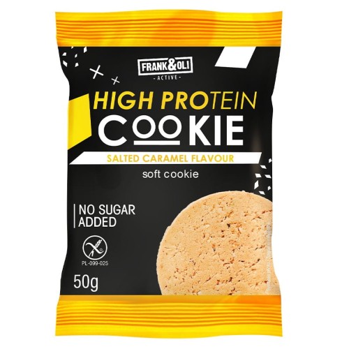 5900316552581 Ciastko proteinowe o smaku słonego karmelu z miazgą z orzeszków arachidowych Frank&Oli, 50g
