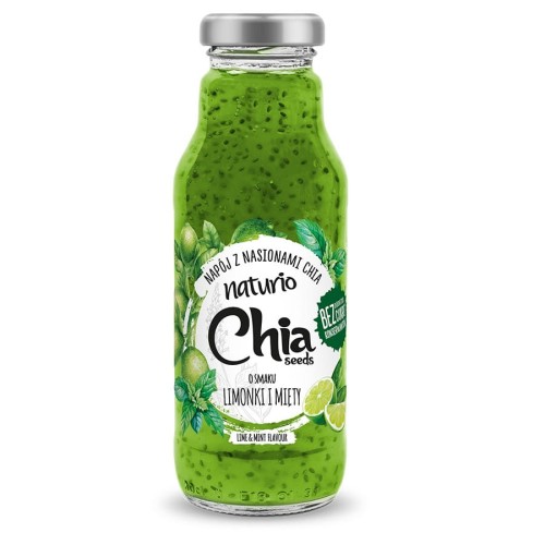 5908266316093 Napój niegazowny z nasionami Chia o smaku Limonki i Mięty Naturio,  295 ml