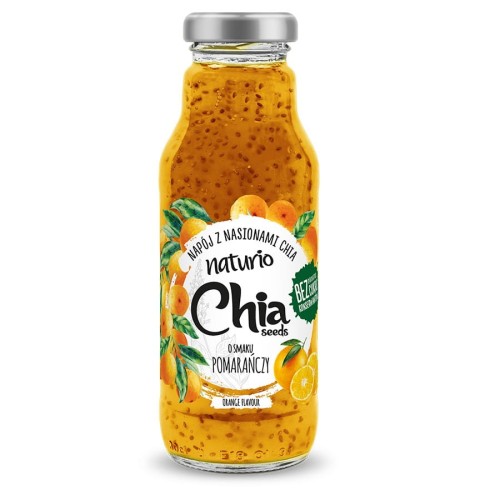 5908266316536 Napój niegazowny z nasionami Chia o smaku Pomarańczy Naturio, 295 ml