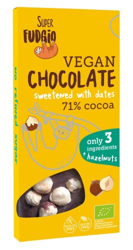 5907713374167 CZEKOLADA SŁODZONA DAKTYLAMI Z ORZECHAMI LASKOWYMI BEZGLUTENOWA BIO 100 g - ME GUSTO (SUPER FUDGIO)