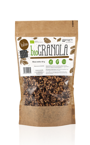 5903240250622 GRANOLA Z KAKAO BEZ DODATKU CUKRÓW BEZGLUTENOWA BIO 60 g - PAPAGRIN