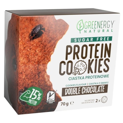 5903864780475 Ciastka proteinowe SUGAR FREE Double Chocolate Greenergy, 70g