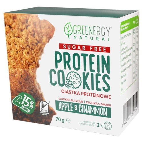 5903864780482 Ciastka proteinowe SUGAR FREE Apple&Cinnamon Greenergy, 70g