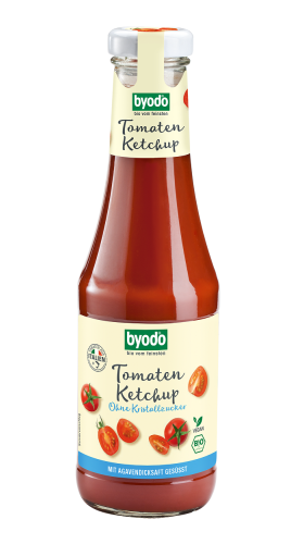 4018462157305 KETCHUP SŁODZONY SYROPEM Z AGAWY BEZGLUTENOWY BIO 500 ml - BYODO
