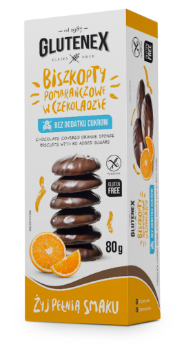 5901866004858 BISZKOPTY POMARAŃCZOWE W CZEKOLADZIE BEZ DODATKU CUKRÓW BEZGLUTENOWE 80 g - GLUTENEX